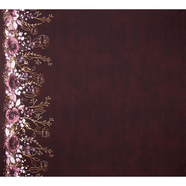 Cotton Jersey Border Fabric Flowers in gold glitter | Glitzerpüppi – burgundy/pastel mauve, image number 5