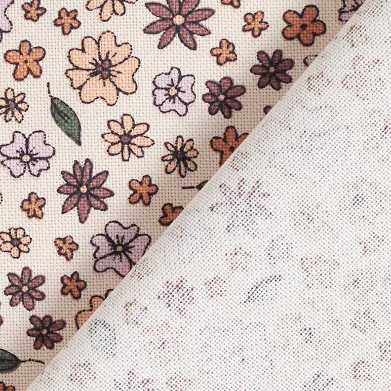 Decor Fabric Half Panama Small Flowers – light beige/plum,  image number 4