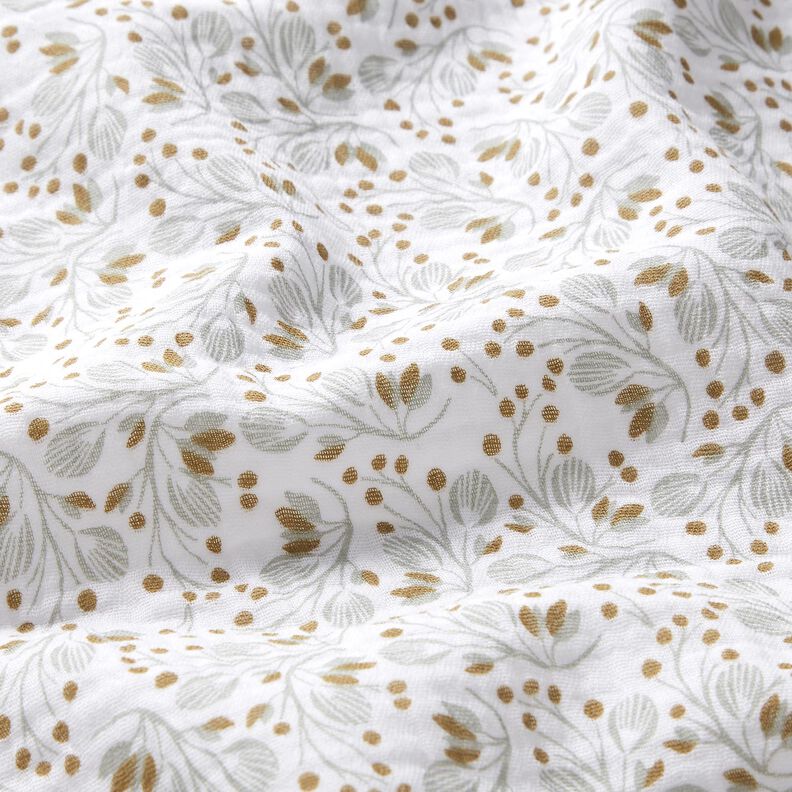 Double Gauze/Muslin Abstract Floral Print – white/yellow olive,  image number 2