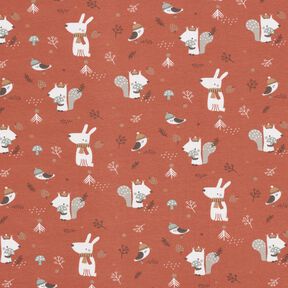 Cotton Jersey Rabbit and Squirrel in the Forest – copper, 