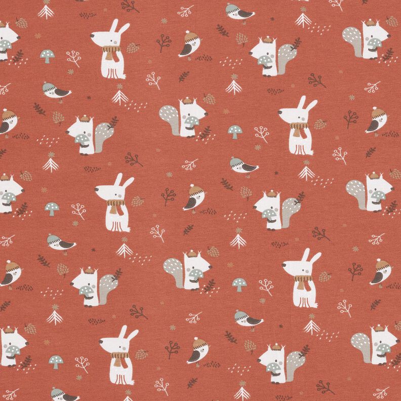 Cotton Jersey Rabbit and Squirrel in the Forest – copper,  image number 1