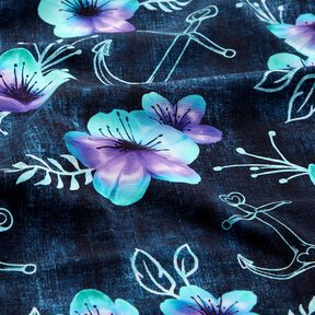 Cotton Jersey Maritime Blossoms | Glitzerpüppi  – midnight blue/ice blue, 