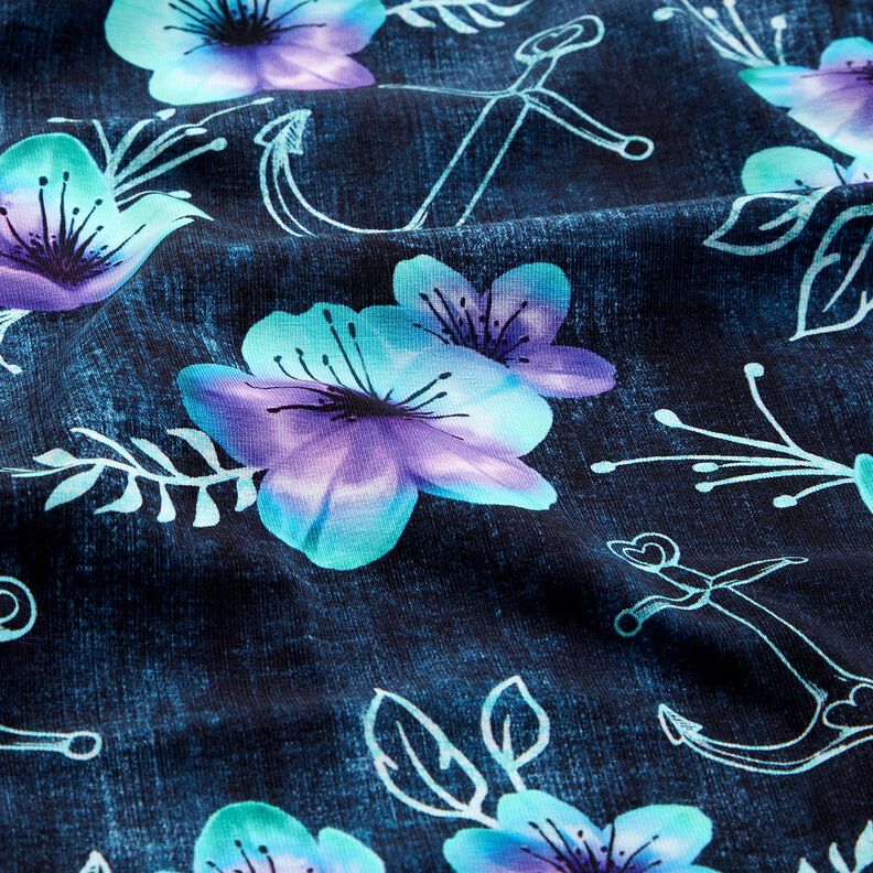 Cotton Jersey Maritime Blossoms | Glitzerpüppi  – midnight blue/ice blue,  image number 2