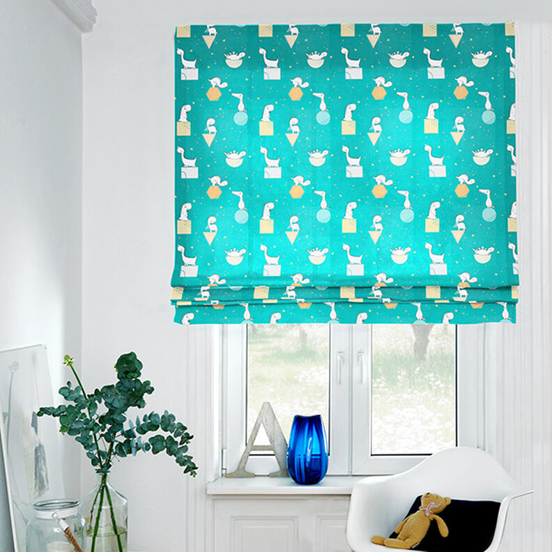 Decor Fabric Half Panama Cute Dinosaurs – aqua blue/white,  image number 5