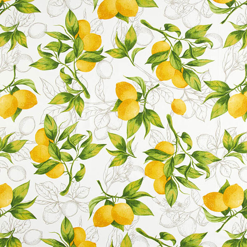 Decor Fabric Panama lemons – white/lemon yellow,  image number 1