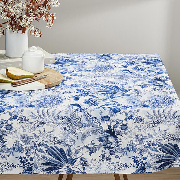 Decor Fabric Canvas opulent flowers 280 cm – royal blue/white,  image number 6