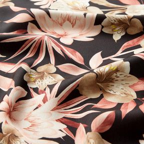 Satin crepe magnolias with palm leaves – black/beige, 