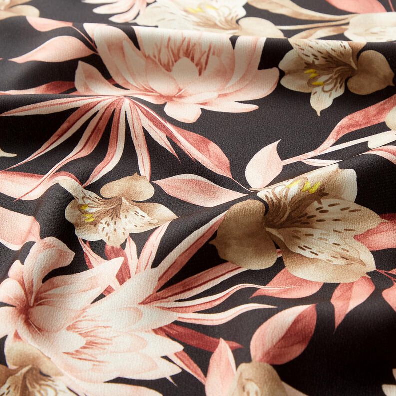 Satin crepe magnolias with palm leaves – black/beige,  image number 2