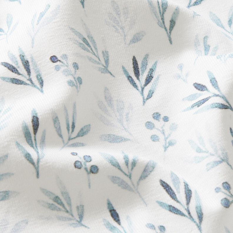 Cotton Jersey delicate watercolour branches and flowers Digital Print – ivory/denim blue,  image number 2