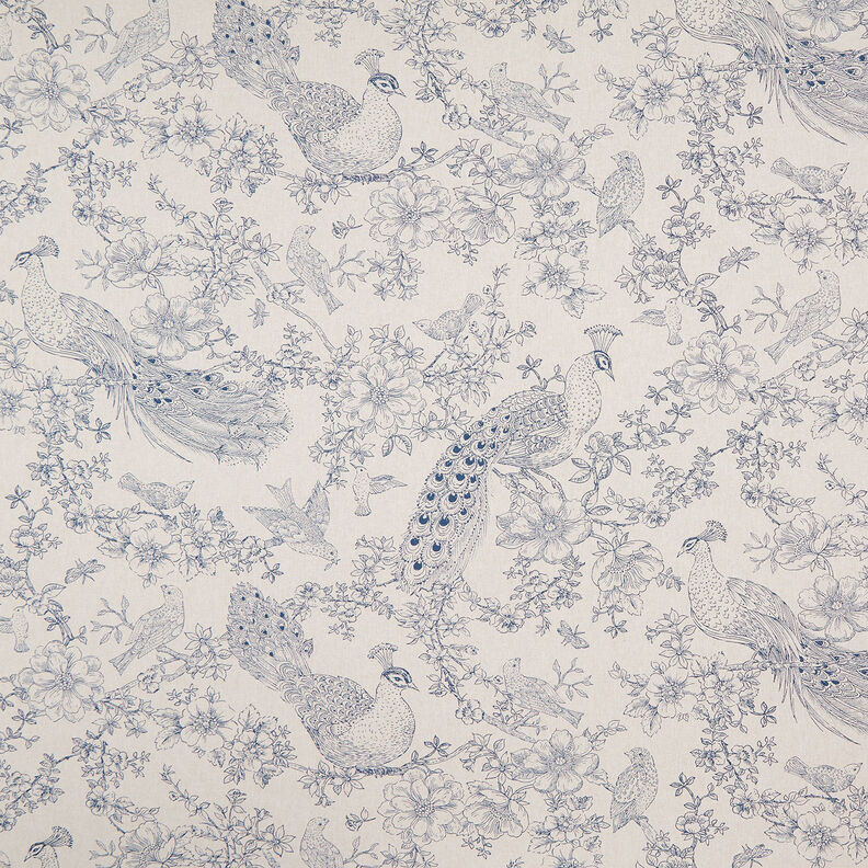 Decor Fabric Half Panama romantic peacocks – natural/blue,  image number 1