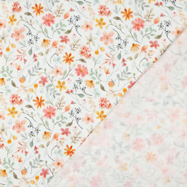 Double Gauze/Muslin Colourful Floral Meadow Digital Print | Poppy Fabrics – ivory/peach orange, image number 4