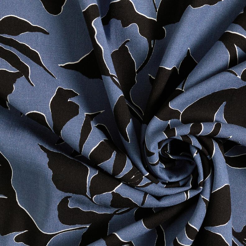 viscose fabric lush leaves  – blue grey/black,  image number 3