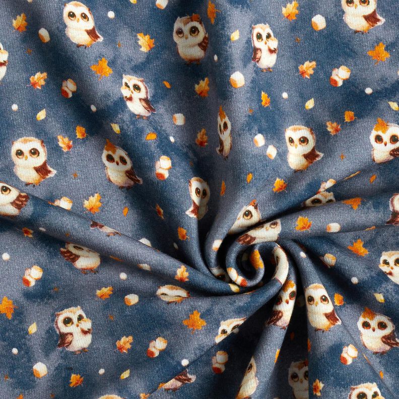 Alpine Fleece Autumn owl Digital Print – steel blue,  image number 3