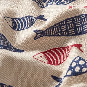 Decor Fabric Half Panama abstract school of fish – berry/natural, 
