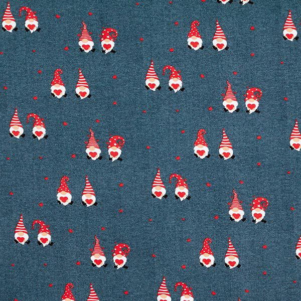 Cotton Jersey Christmas elves with hearts – denim blue/fire red, image number 1