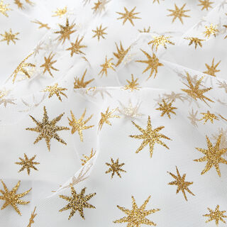 Tulle glitter stars – white/gold, 