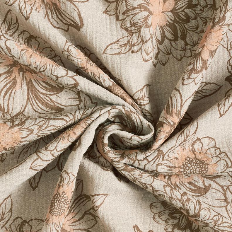 Double Gauze/Muslin Summer Flowers – light taupe/medium brown, image number 3