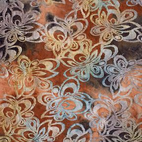 Jacquard Jersey Flowers with batik – burgundy/stone grey, 
