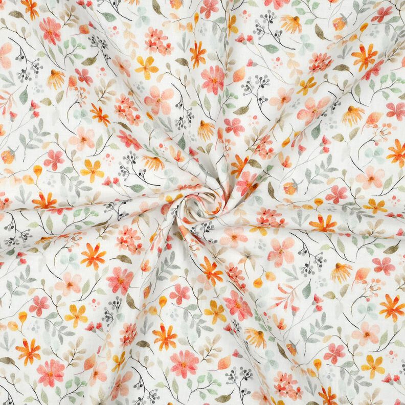 Double Gauze/Muslin Colourful Floral Meadow Digital Print | Poppy Fabrics – ivory/peach orange, image number 3