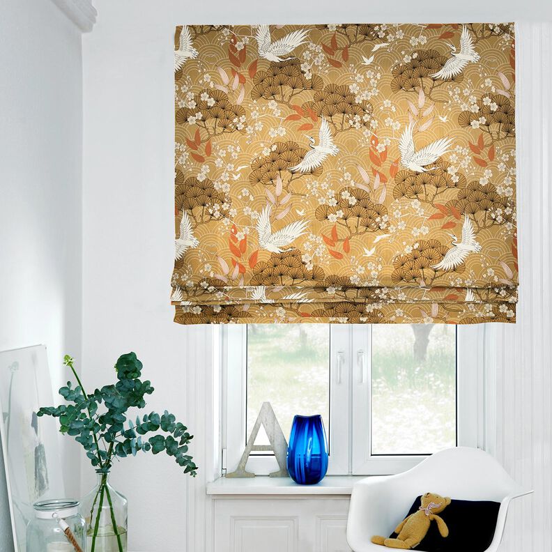 Decor Fabric Canvas artistic cranes – mustard/ivory,  image number 5