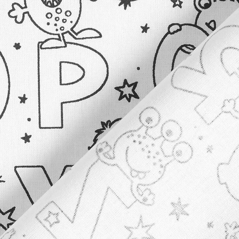 Cotton Poplin Colouring in fabric, alphabet monsters – white/black,  image number 4