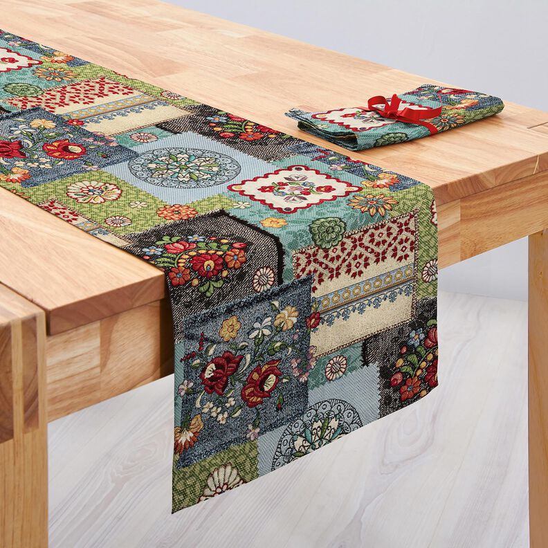 Decor Fabric Tapestry Fabric denim patchwork – light beige/denim blue, image number 7