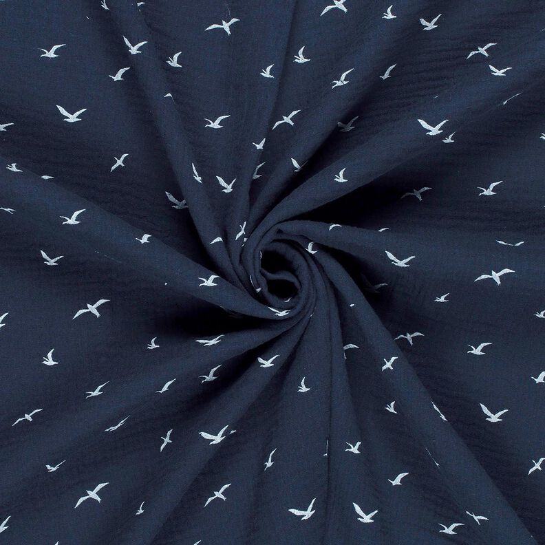 Double Gauze/Muslin seagulls – blue-black/white,  image number 3
