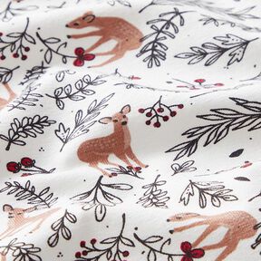 Cotton Jersey deer in the forest – white, 