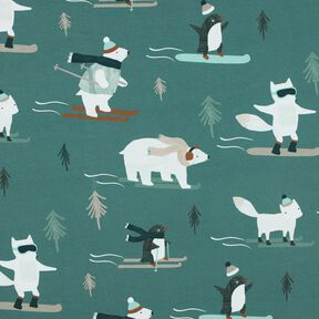 French Terry Winter sports animals Digital Print | Poppy Fabrics – light petrol/ice blue, 