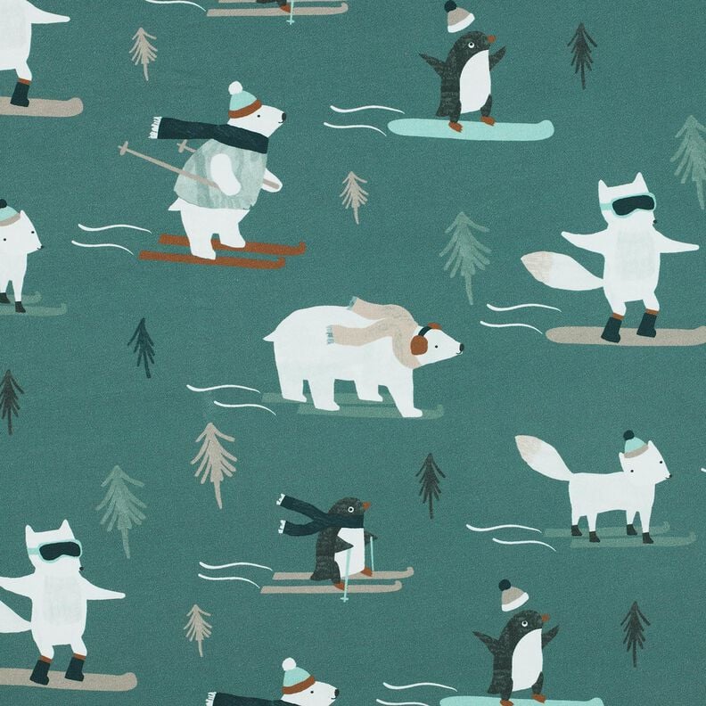 French Terry Winter sports animals Digital Print | Poppy Fabrics – light petrol/ice blue, image number 1