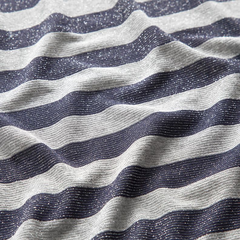 Jersey glitter horizontal stripes – light grey/navy blue,  image number 2