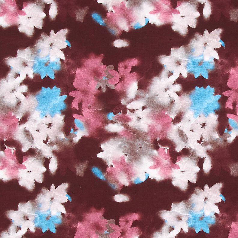 Cotton Jersey blurred flowers digital print – merlot/blue, image number 1