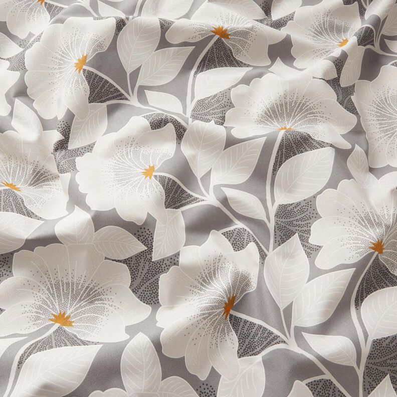 Decor Fabric Half Panama large flowers – grey,  image number 2