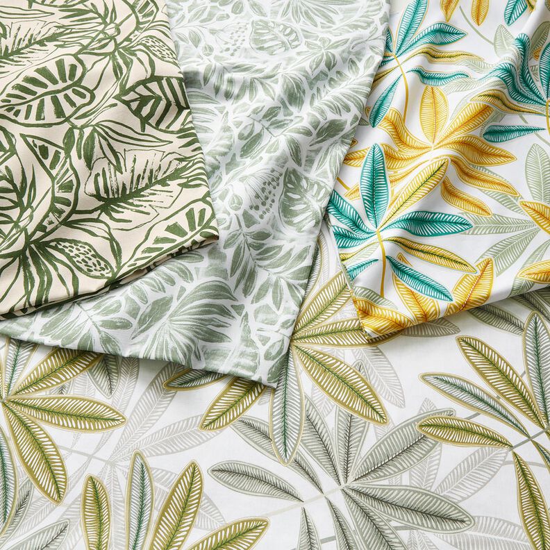 Decor Fabric Half Panama colourful leaves – white/olive,  image number 5