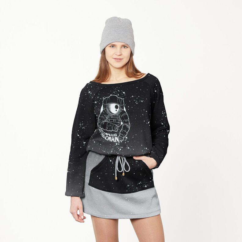 French terry Panel Spaceman | Glitzerpüppi – black/white, image number 6