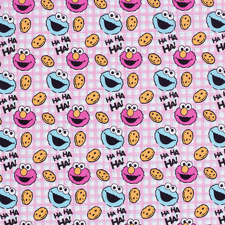 Cotton Poplin Licensed Fabric Cookie Monster and Elmo | Sesame Workshop – offwhite/pink,  image number 1