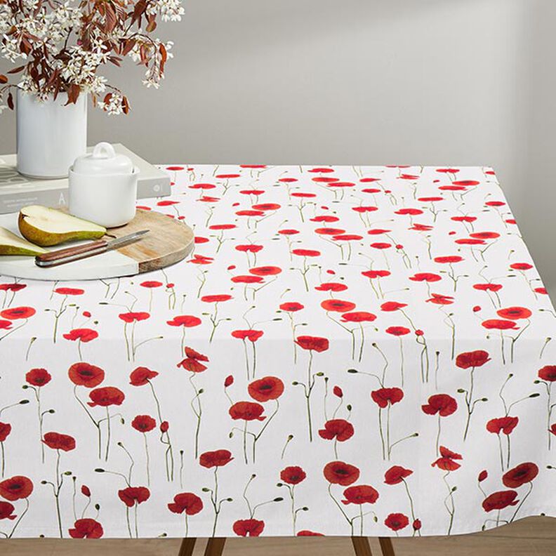 Decor Fabric Half Panama poppies – white/red,  image number 8