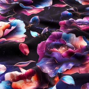 Cotton Jersey Magical Flowers | Glitzerpüppi  – midnight blue/purple,  Cotton Jersey Magical Flowers | Glitzerpüppi  – midnight blue/purple,
