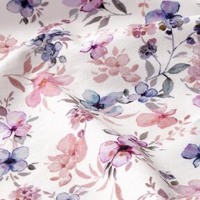 GOTS Cotton Jersey Watercolour flowers Digital Print – offwhite/pastel violet, 