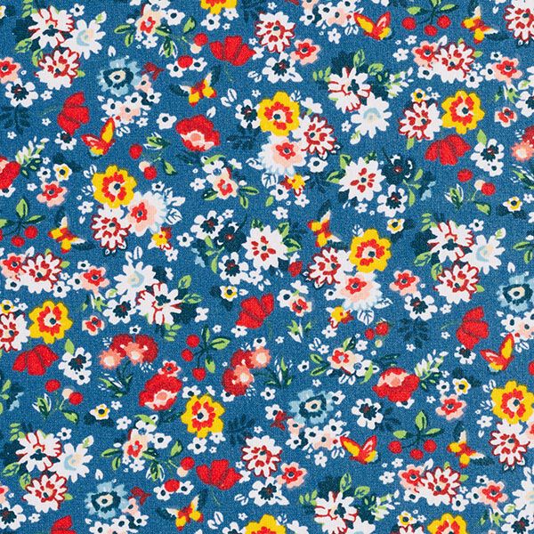 Coated Cotton cute flowers – royal blue,  image number 1