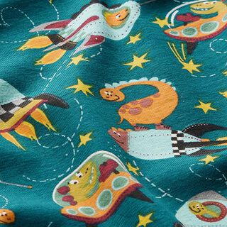 Cotton Jersey Dinosaurs in Space – petrol, 