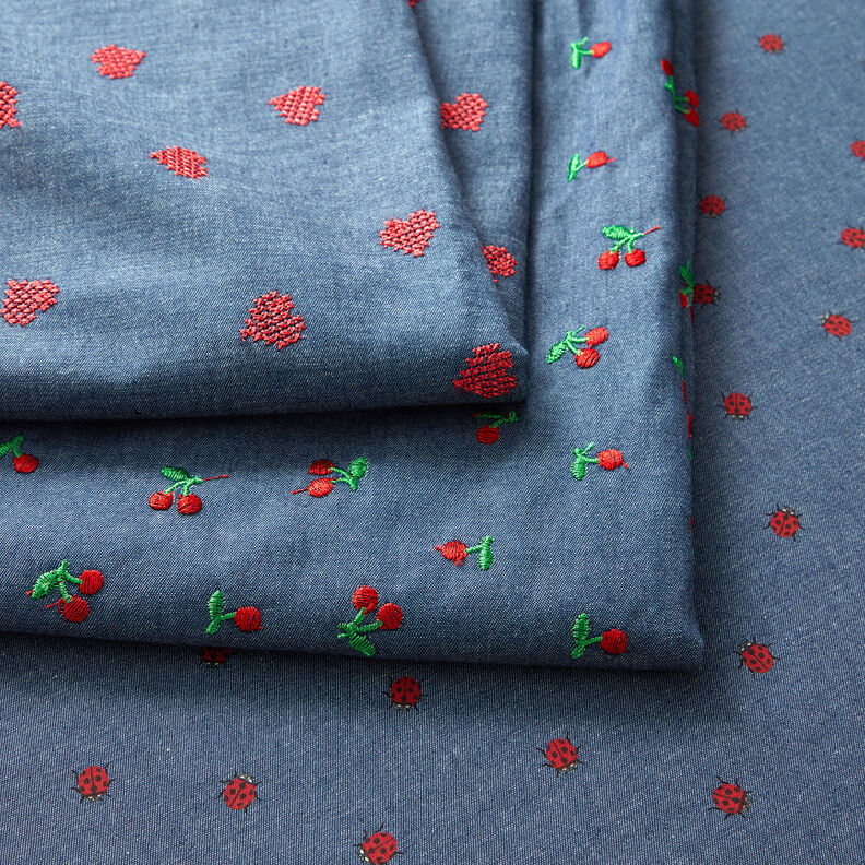 Chambray embroidered cherries – denim blue,  image number 6