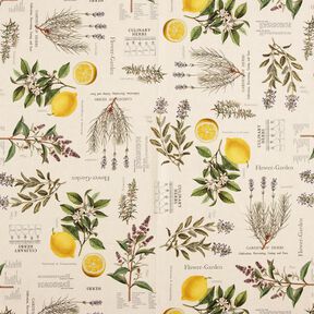 Decor Fabric Half Panama kitchen herbs – natural/yellow, 