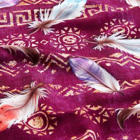 French terry Boho feathers | Glitzerpüppi  – grape/lobster, 