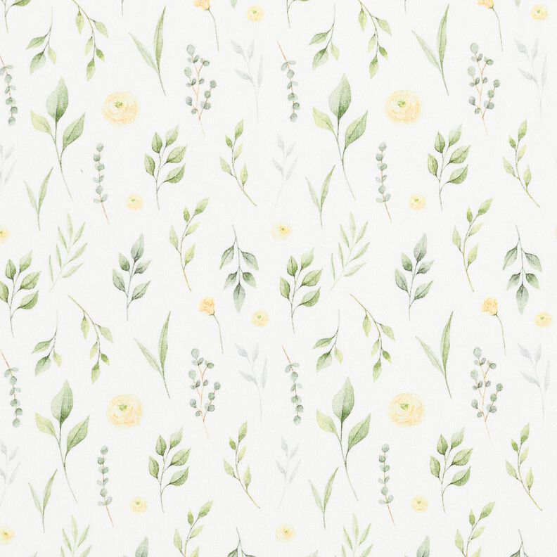 Cotton Jersey watercolour branches Digital Print – ivory/vanilla yellow,  image number 1