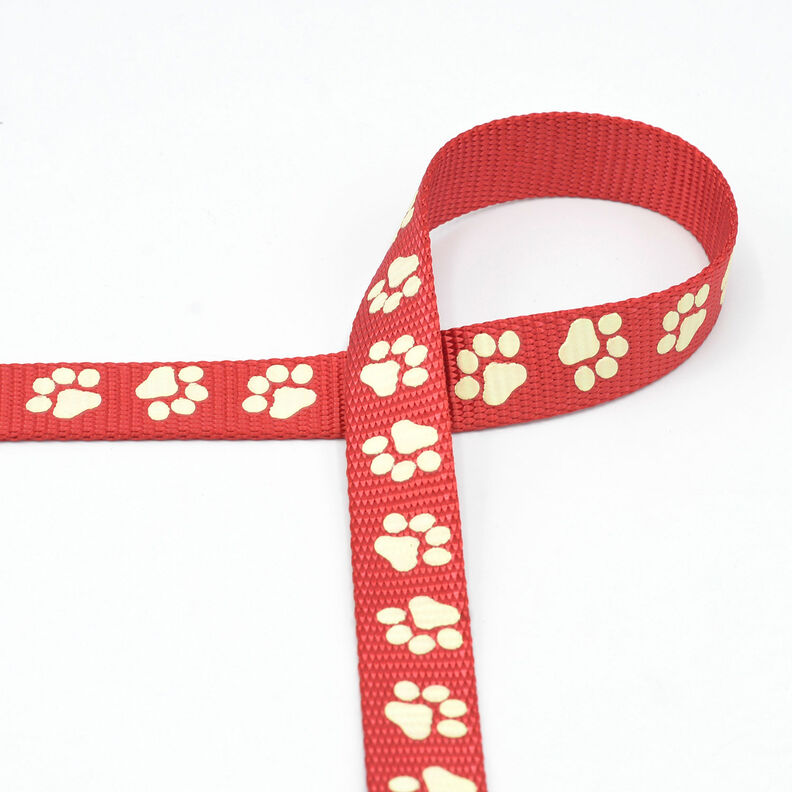 Reflective woven tape Dog leash Paws [20 mm] – red,  image number 2