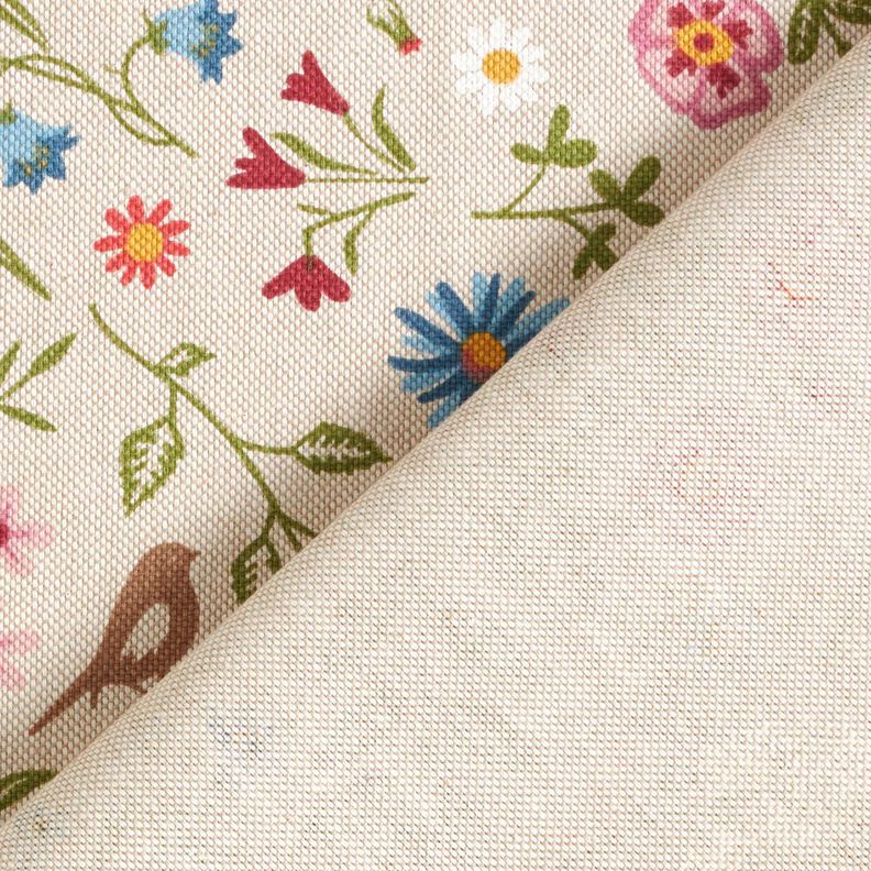 Decor Fabric Half Panama forest animals and flowers – natural/green,  image number 4
