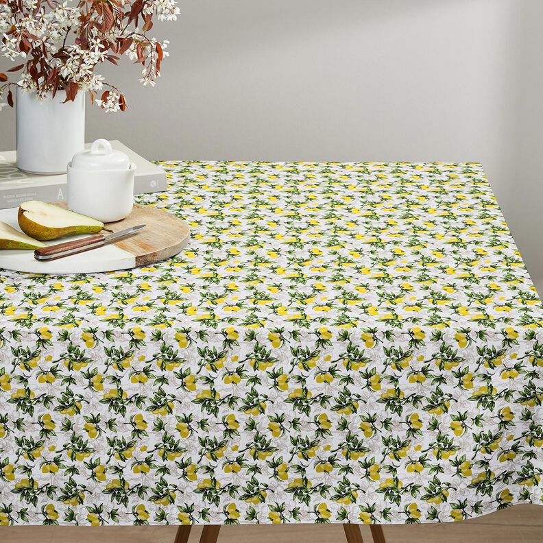 Cotton Cretonne Lemon branches – white/lemon yellow,  image number 8