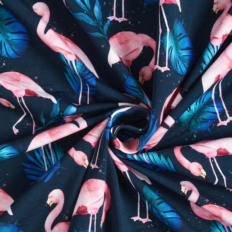 Cotton Jersey Flamingo | Glitzerpüppi – midnight blue/light pink,  image number 3