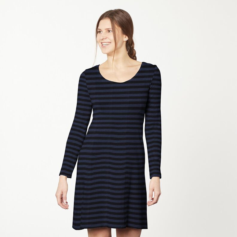 Jersey viscose silk blend stripes – navy blue/black,  image number 6